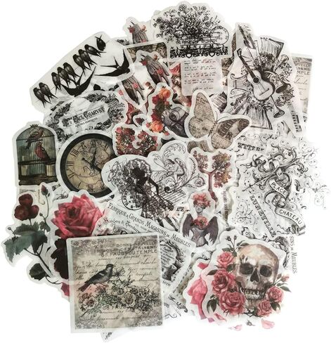 Vintage Washi Sticker Set Hot Stamping Stickers Black and White Rose Flower Butterfly Adhesive Sticker for Scrapbooking Journaling Art Caft Planner Journals Letter Diary Album in Saudi Arabia
