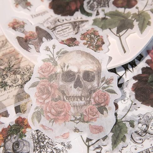 Vintage Washi Sticker Set Hot Stamping Stickers Black and White Rose Flower Butterfly Adhesive Sticker for Scrapbooking Journaling Art Caft Planner Journals Letter Diary Album in Saudi Arabia