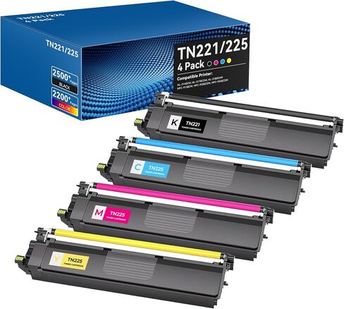 TN221 TN225 Toner Cartridges High-Yield Compatible with HL-3140CW, HL-3150CW, HL-3170CDW, HL-3142CW, HL-3152CDW, HL-3172CDW，HL-3180CDW, MFC-9140CDN Printers (4 Pack, BK/Y/M/C) in Saudi Arabia