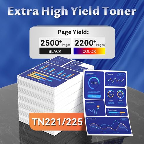 TN221 TN225 Toner Cartridges High-Yield Compatible with HL-3140CW, HL-3150CW, HL-3170CDW, HL-3142CW, HL-3152CDW, HL-3172CDW，HL-3180CDW, MFC-9140CDN Printers (4 Pack, BK/Y/M/C) in Saudi Arabia