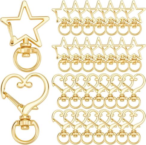 1 Box 40Pcs Heart Swivel Keychain Clasp Star Keychain Clip Bulk Metal Lobster Claw Alloy Gold Spring Snap Hook Hanging Buckle Key Ring Findings for Handmade Keychains Lanyards Bags DIY Crafts in Saudi Arabia