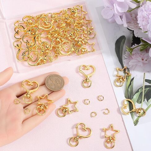 1 Box 40Pcs Heart Swivel Keychain Clasp Star Keychain Clip Bulk Metal Lobster Claw Alloy Gold Spring Snap Hook Hanging Buckle Key Ring Findings for Handmade Keychains Lanyards Bags DIY Crafts in Saudi Arabia