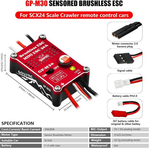 GOUPRC 2204 2400KV Brushless Outrunner Motor with Transmission & 30A Brushless Mini Esc for SCX24 Axial 1/24 Remote Control Car Truck Crawler Black & Red in Saudi Arabia