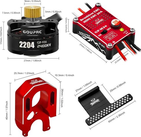 GOUPRC 2204 2400KV Brushless Outrunner Motor with Transmission & 30A Brushless Mini Esc for SCX24 Axial 1/24 Remote Control Car Truck Crawler Black & Red in Saudi Arabia