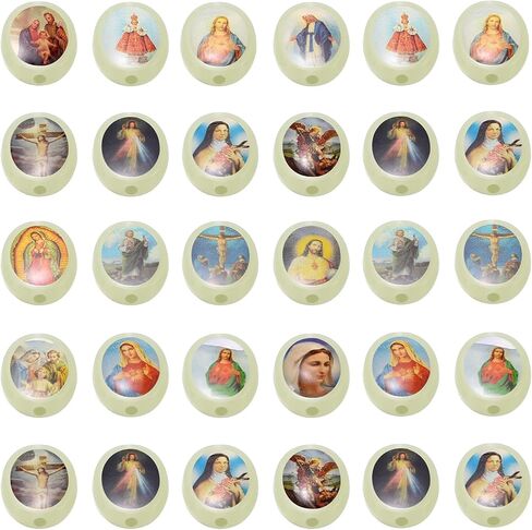 60Pcs Glow in The Dark Rosary Beads Bulk Acrylic Cross Jesus Virgin Mary Silicone Focal Flat Religious Spacer Beads for DIY Jewelry Making Supplies (Oval) in Saudi Arabia