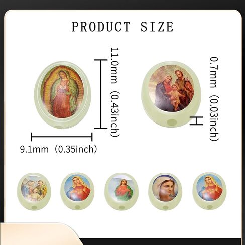 60Pcs Glow in The Dark Rosary Beads Bulk Acrylic Cross Jesus Virgin Mary Silicone Focal Flat Religious Spacer Beads for DIY Jewelry Making Supplies (Oval) in Saudi Arabia