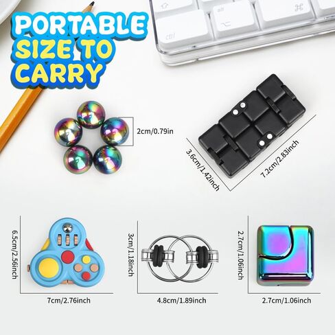 Fidget Toys Set for Kids Adults, Sensory Pack with Fidget Chain, Infinity Cube, Fidget Spinner Cube, Metal Orb Sphere, Fidget Pad, Office Desk Gadget, Christmas Stocking Stuffer Birthday Gift 5 Pack in Kuwait