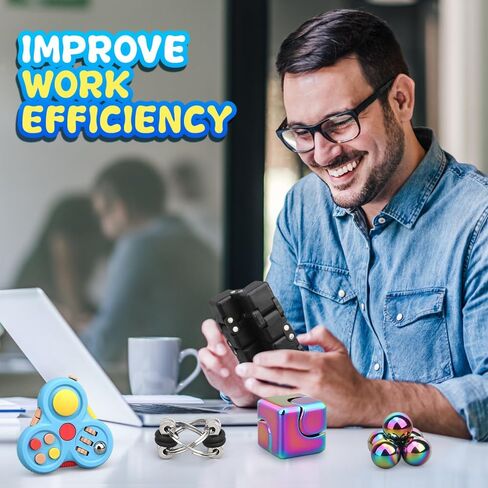Fidget Toys Set for Kids Adults, Sensory Pack with Fidget Chain, Infinity Cube, Fidget Spinner Cube, Metal Orb Sphere, Fidget Pad, Office Desk Gadget, Christmas Stocking Stuffer Birthday Gift 5 Pack in Kuwait