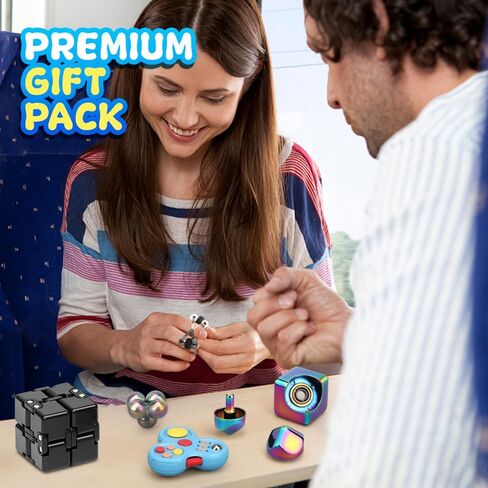 Fidget Toys Set for Kids Adults, Sensory Pack with Fidget Chain, Infinity Cube, Fidget Spinner Cube, Metal Orb Sphere, Fidget Pad, Office Desk Gadget, Christmas Stocking Stuffer Birthday Gift 5 Pack in Kuwait