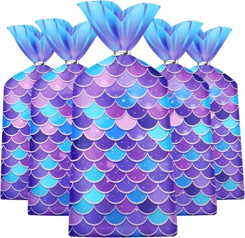 Liyde 100 Pack Mermaid Party Party - محيطات سحرية ذات طابع سحري أكياس البلاستيك الأكياس الصالحة الملونة لحزب الحفل (الأزرق) in Kuwait