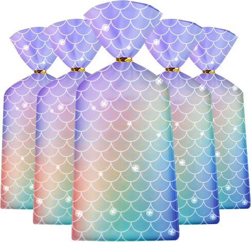 LIYDE 100 Pack Mermaid Party Favors - Magical Ocean Themed Treat Bags Plastic Colorful Goodie Bags Party Favor (Blue) in Saudi Arabia