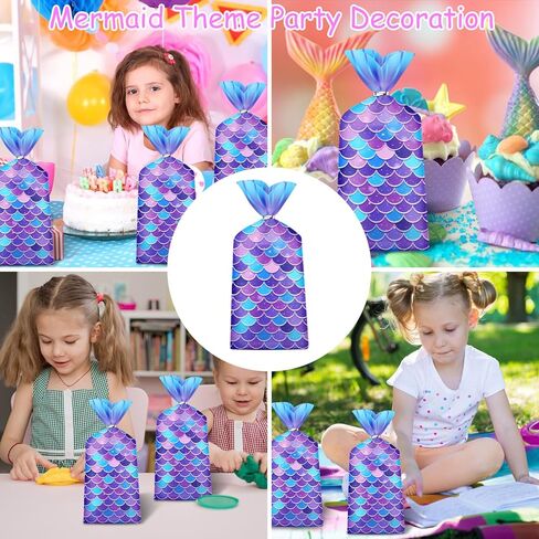 Liyde 100 Pack Mermaid Party Party - محيطات سحرية ذات طابع سحري أكياس البلاستيك الأكياس الصالحة الملونة لحزب الحفل (الأزرق) in Kuwait