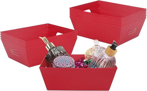 Rocutus Paper Basket with Handle,10 Pack Gift Basket Empty,5 LB - reusable, Versatile Craft & Food Gift Holder, Brown Paper Basket for Wine, DIY, Snacks,Crafts (Kraft) (Red) in Saudi Arabia