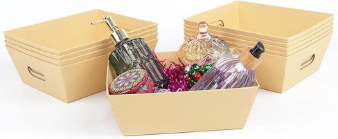 Rocutus Paper Basket with Handle,10 Pack Gift Basket Empty,5 LB - reusable, Versatile Craft & Food Gift Holder, Brown Paper Basket for Wine, DIY, Snacks,Crafts (Kraft) (Red) in Saudi Arabia