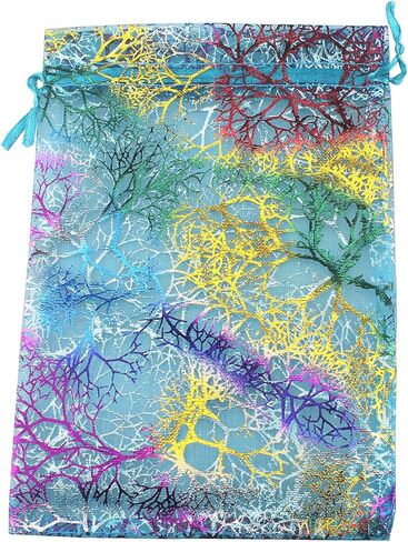 QIANHAILIZZ 100 Pack Colorful Tree Organza Jewelry Gift Pouch Candy Pouch Drawstring Wedding Favor Bags CJQ5 (turquoise, 2.5x3.5 inch) in Kuwait