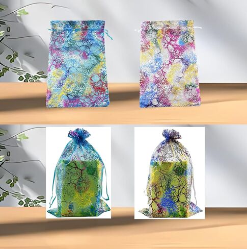 QIANHAILIZZ 100 Pack Colorful Tree Organza Jewelry Gift Pouch Candy Pouch Drawstring Wedding Favor Bags CJQ5 (turquoise, 2.5x3.5 inch) in Kuwait