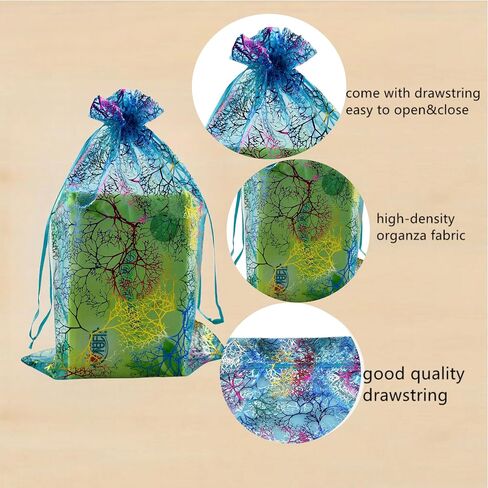 QIANHAILIZZ 100 Pack Colorful Tree Organza Jewelry Gift Pouch Candy Pouch Drawstring Wedding Favor Bags CJQ5 (turquoise, 2.5x3.5 inch) in Kuwait