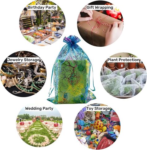 QIANHAILIZZ 100 Pack Colorful Tree Organza Jewelry Gift Pouch Candy Pouch Drawstring Wedding Favor Bags CJQ5 (turquoise, 2.5x3.5 inch) in Kuwait