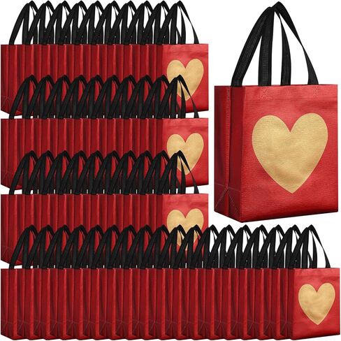 Eccliy 80 Pieces Red Gift Bags Bulk, Reusable Glossy Tote with Handle, Non Woven Heart Goodie Bag for Wedding,Teacher Appreciation Week, Mothers Day Party Supplies,10 x 8 x 4.7 Inch in Saudi Arabia
