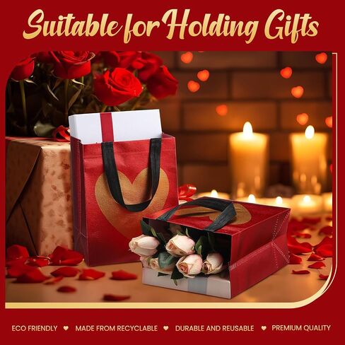 Eccliy 80 Pieces Red Gift Bags Bulk, Reusable Glossy Tote with Handle, Non Woven Heart Goodie Bag for Wedding,Teacher Appreciation Week, Mothers Day Party Supplies,10 x 8 x 4.7 Inch in Saudi Arabia
