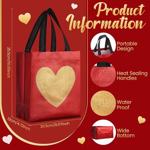 Eccliy 80 Pieces Red Gift Bags Bulk, Reusable Glossy Tote with Handle, Non Woven Heart Goodie Bag for Wedding,Teacher Appreciation Week, Mothers Day Party Supplies,10 x 8 x 4.7 Inch in Saudi Arabia