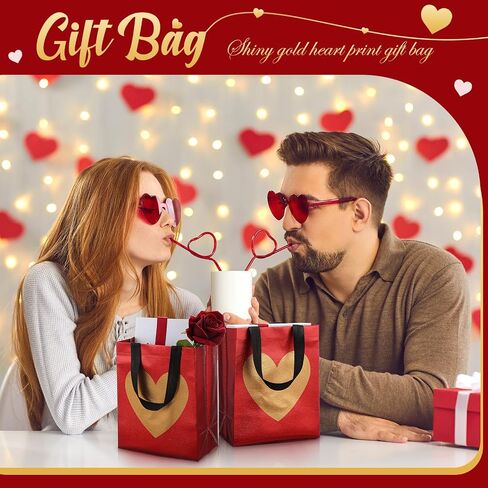 Eccliy 80 Pieces Red Gift Bags Bulk, Reusable Glossy Tote with Handle, Non Woven Heart Goodie Bag for Wedding,Teacher Appreciation Week, Mothers Day Party Supplies,10 x 8 x 4.7 Inch in Saudi Arabia