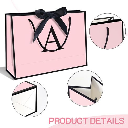 QLSKO Initial Gift Bag set with Bow Ribbon Personalized Horizontal Paper Bag Monogrammed Birthday Gifts for Women Men (A-Small) in Saudi Arabia