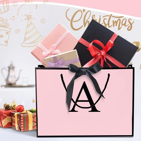 QLSKO Initial Gift Bag set with Bow Ribbon Personalized Horizontal Paper Bag Monogrammed Birthday Gifts for Women Men (A-Small) in Saudi Arabia