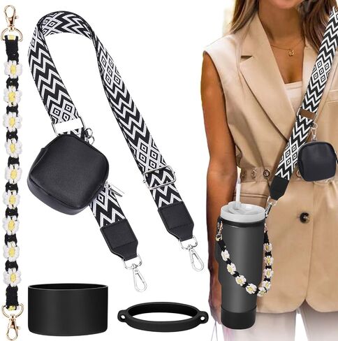 Mity rain Water Bottle Shoulder Strap Set for Stanley Cup, Cup Accessories for Stanley 20oz 30oz 40oz, Including Cup Holder Shoulder Strap with Purse, Carrying Handle Strap, Boot, Cup Ring in Saudi Arabia