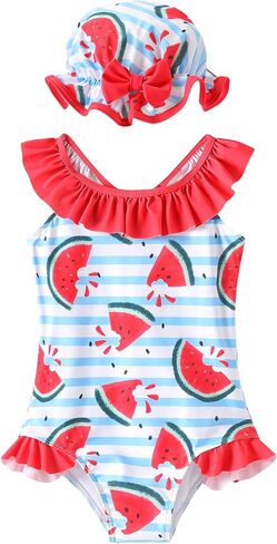 PATPAT Baby/Toddler Girls Swimsuits Ruffle Mermaid Floral One Piece Bathing Suit Beach Swimwear with Sun Hat in Kuwait