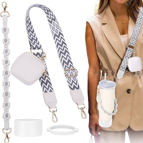 Mity rain Water Bottle Shoulder Strap Set for Stanley Cup, Cup Accessories for Stanley 20oz 30oz 40oz, Including Cup Holder Shoulder Strap with Purse, Carrying Handle Strap, Boot, Cup Ring in Kuwait