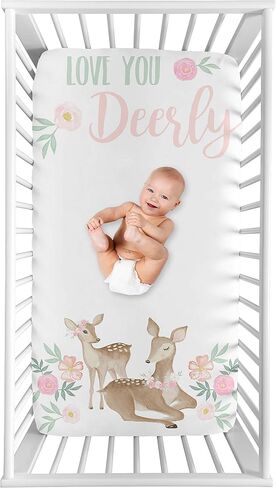 Sweet Jojo Designs Woodland Bunny Floral Girl Fitted Crib Sheet Baby or Toddler Bed Nursery Photo Op - Blush Pink and Grey Boho Watercolor Rose Flower Forest in Saudi Arabia