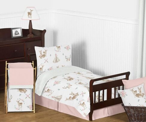 Sweet Jojo Designs Woodland Bunny Floral Girl Fitted Crib Sheet Baby or Toddler Bed Nursery Photo Op - Blush Pink and Grey Boho Watercolor Rose Flower Forest in Saudi Arabia