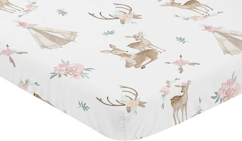 Sweet Jojo Designs Woodland Bunny Floral Girl Fitted Crib Sheet Baby or Toddler Bed Nursery Photo Op - Blush Pink and Grey Boho Watercolor Rose Flower Forest in Saudi Arabia