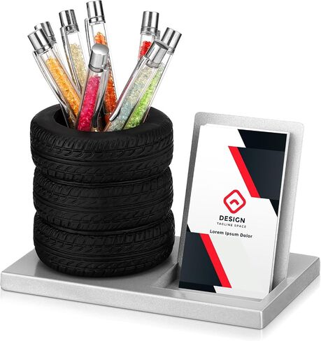 Eersida Tire Shape Stationery Set Car Sales Gift Business Card Holder Automotive Desk Organizer Business Card Holder Desk for Office Mechanics Car Lovers(Black,7.5 Inch) in Saudi Arabia