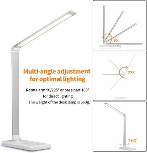 LQWELL® LED Desk Lamp Dimmable Metal Material, 5 Colors and 10 Brightness Levels, Eye-Friendly Bedside Lamp with USB Charging, Touch Control & Memory Function, for Children, Office in Saudi Arabia