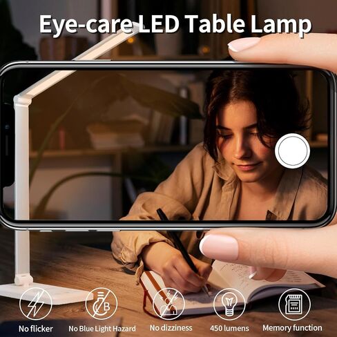 LQWELL® LED Desk Lamp Dimmable Metal Material, 5 Colors and 10 Brightness Levels, Eye-Friendly Bedside Lamp with USB Charging, Touch Control & Memory Function, for Children, Office in Saudi Arabia