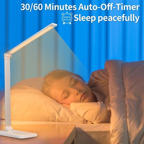 LQWELL® LED Desk Lamp Dimmable Metal Material, 5 Colors and 10 Brightness Levels, Eye-Friendly Bedside Lamp with USB Charging, Touch Control & Memory Function, for Children, Office in Saudi Arabia