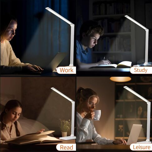LQWELL® LED Desk Lamp Dimmable Metal Material, 5 Colors and 10 Brightness Levels, Eye-Friendly Bedside Lamp with USB Charging, Touch Control & Memory Function, for Children, Office in Saudi Arabia