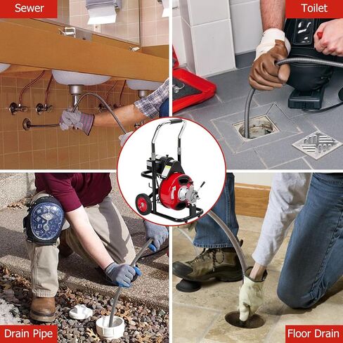Drain Cleaning 50FT 3/8inch Solution with 50 Ft Electric Drain Auger - Automatic Operation, Portable Design, 4 Cutters Included, Foot Switch Control, and Ideal for 1 to 4 Inch Pipes. in Saudi Arabia