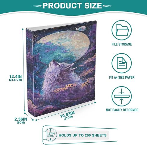 Galaxy Wolf Moon Round Ring Binders 1.5 Inch Space Planet Stars Purple 3 Ring Clipboard Binder for Office School Work Supplies File Folder Document 200 Sheet Capacity Easy Open in Saudi Arabia