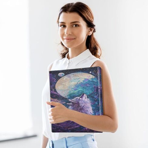Galaxy Wolf Moon Round Ring Binders 1.5 Inch Space Planet Stars Purple 3 Ring Clipboard Binder for Office School Work Supplies File Folder Document 200 Sheet Capacity Easy Open in Saudi Arabia