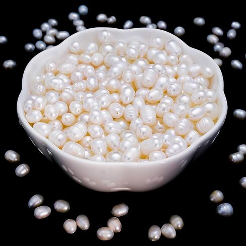 100pcs Natural Freshwater Pearl Beads 5-6mm Rice Oval White Pearls Genuine Real Cultured Pearl Beads for DIY Jewelry Making, Hole: 0.7mm in Saudi Arabia