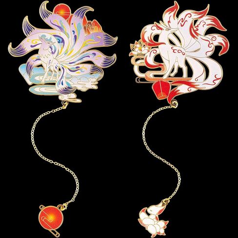 2 PCS Anime Bookmarks, Kitsune Cool Bookmarks, Cute Metal Funny Unique Fox Bookmark Book Lovers Tracker for Teacher Student Women Mother's Day Christmas New Year Birthday Gift in Kuwait
