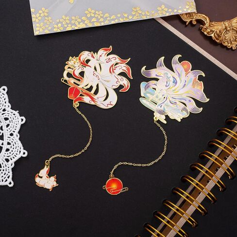 2 PCS Anime Bookmarks, Kitsune Cool Bookmarks, Cute Metal Funny Unique Fox Bookmark Book Lovers Tracker for Teacher Student Women Mother's Day Christmas New Year Birthday Gift in Kuwait
