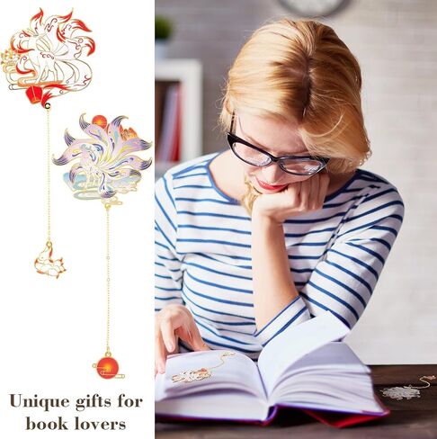 2 PCS Anime Bookmarks, Kitsune Cool Bookmarks, Cute Metal Funny Unique Fox Bookmark Book Lovers Tracker for Teacher Student Women Mother's Day Christmas New Year Birthday Gift in Kuwait
