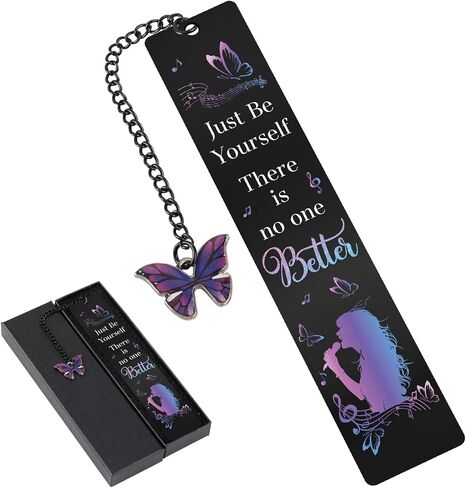 Inspirational Music Bookmark Gifts - Just Be Yourself There is No One Better Cute Bookmarks Unique Purple Butterfly Aesthetic Page Markers for Reading Women Girls Book Lovers Singer Fans in Kuwait