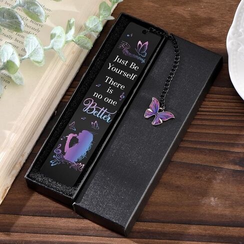 Inspirational Music Bookmark Gifts - Just Be Yourself There is No One Better Cute Bookmarks Unique Purple Butterfly Aesthetic Page Markers for Reading Women Girls Book Lovers Singer Fans in Kuwait