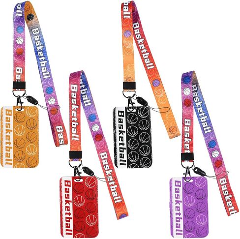 4 Pieces Soccer Ball Lanyard with ID Card Badge Holder, Football Game Neck Keychain Strap Lanyard Badge, Plastic Sliding ID Badge Card Case for Nurse Teacher Student Worker Office School in Saudi Arabia
