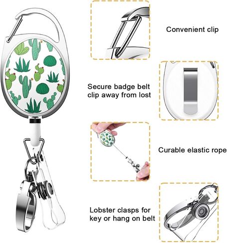 YoungRich 4PCS Retractable Badge Holders with Carabiner Alligator Clip Cute Floral Cactus Design Keychain Reel for Nurse Women 27 Inch Steel Wire Rope Key Ring Holder Heavy Duty 24 KG in Saudi Arabia